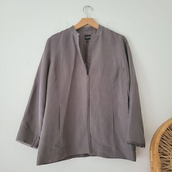 Eileen Fisher NWT Gray Dupioni Silk Jacket Small - Picture 1 of 14
